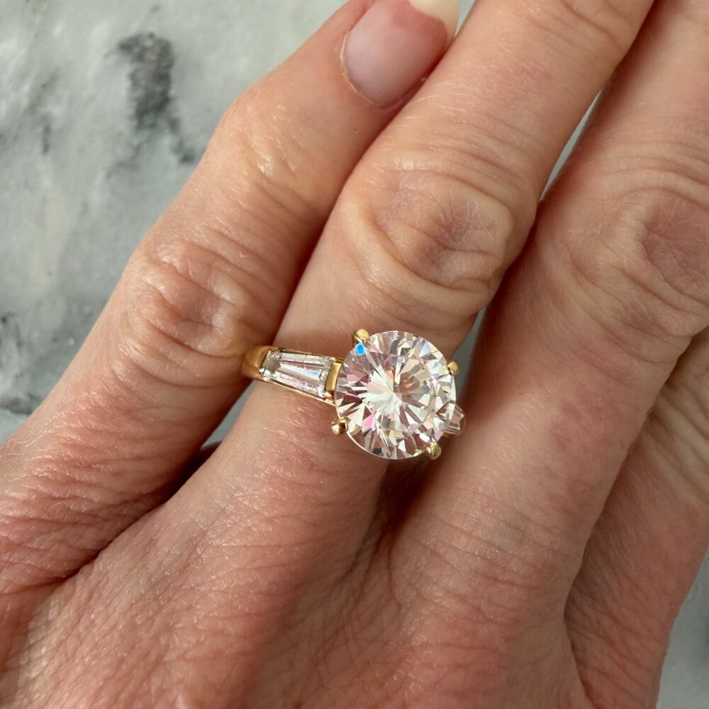 Solid 14K Yellow Gold & CZ Engagement 1940's or 50's Style Ring - Size 5